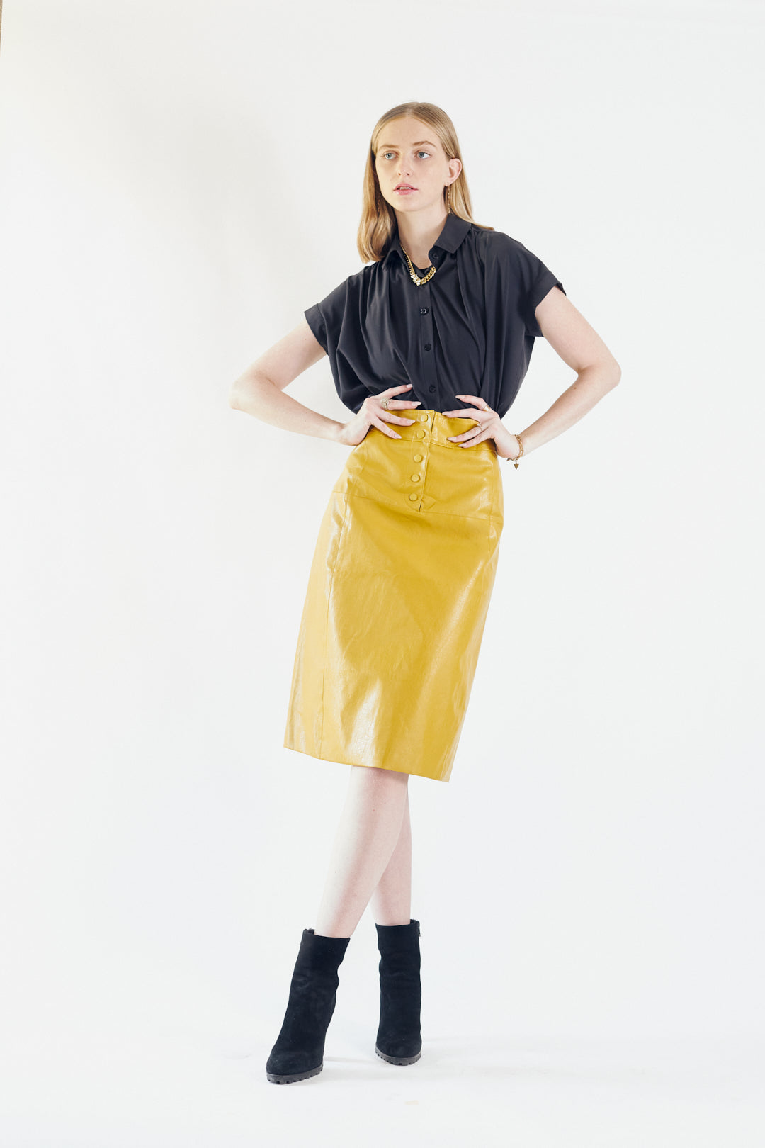 Paula - Mustard Vegan Leather Skirt