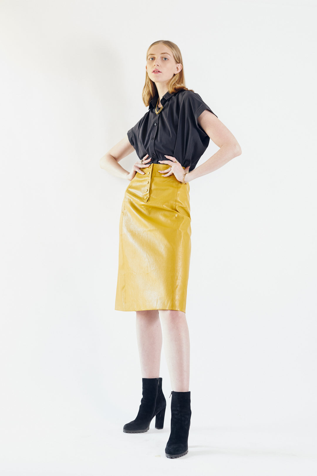 Paula - Mustard Vegan Leather Skirt