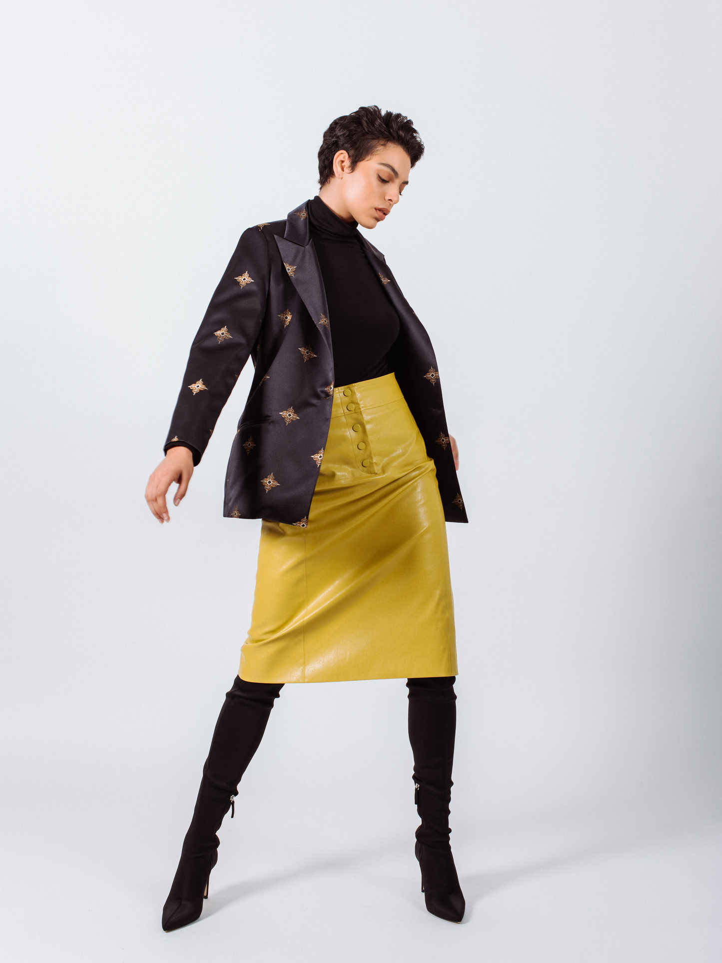 Paula - Mustard Vegan Leather Skirt