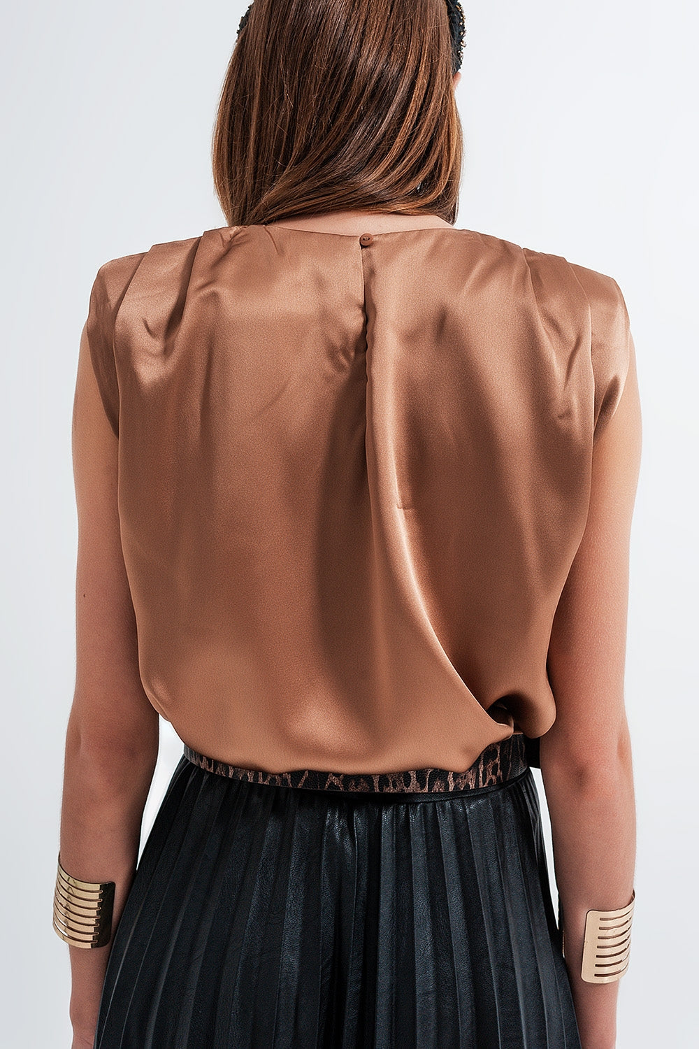 Jessie - Gathered Satin Shoulder Pad Top