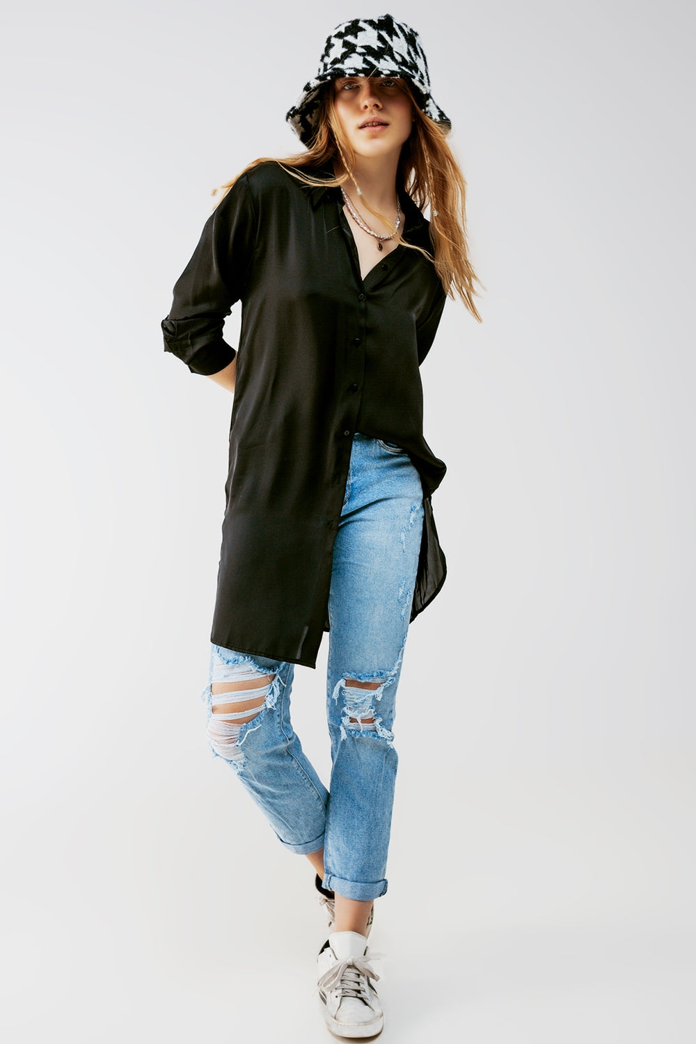 Justine - Satin Button-Front Shirt