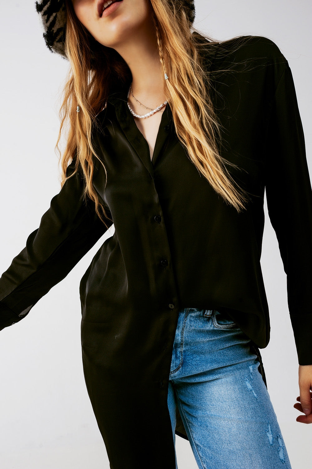 Justine - Satin Button-Front Shirt