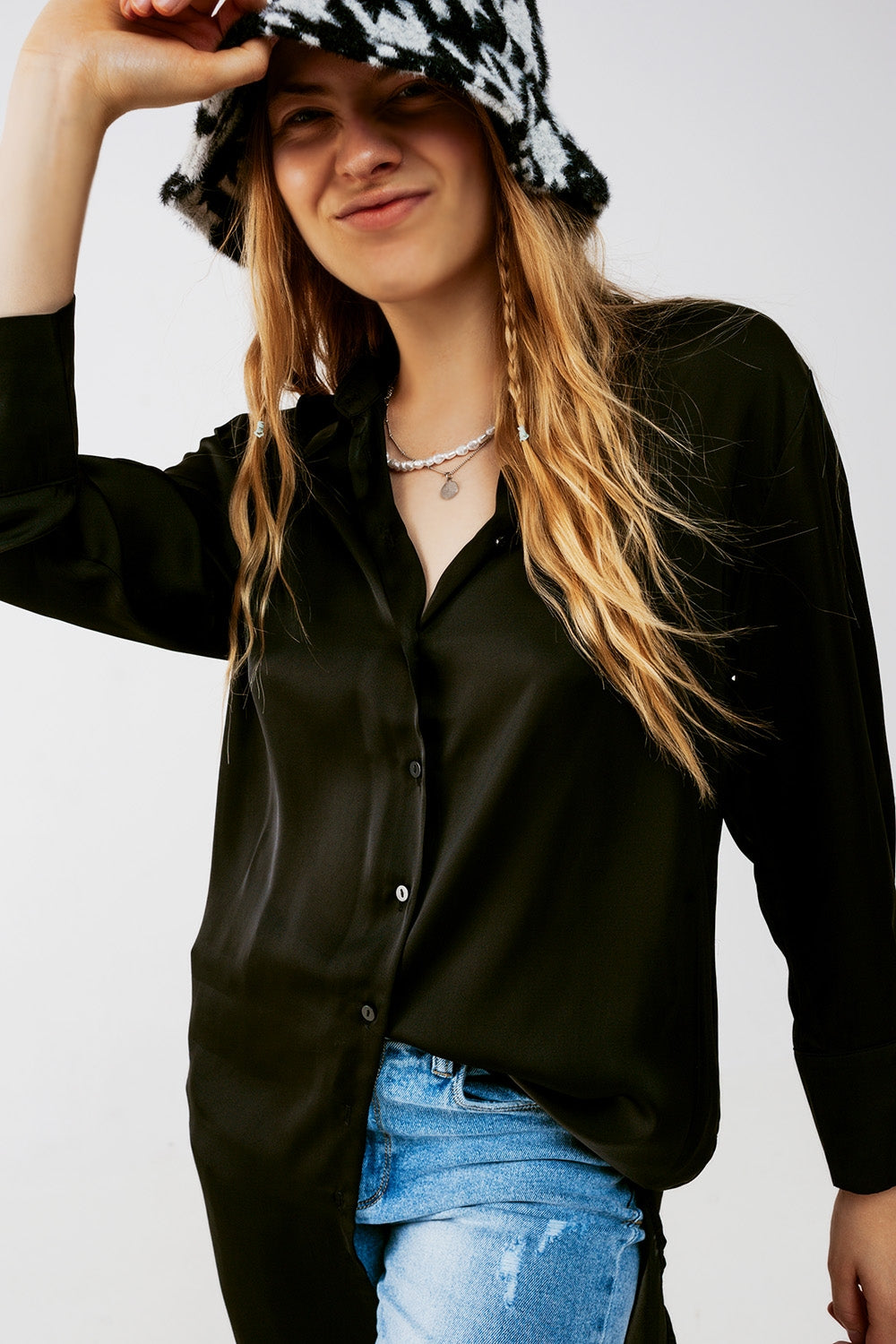 Justine - Satin Button-Front Shirt