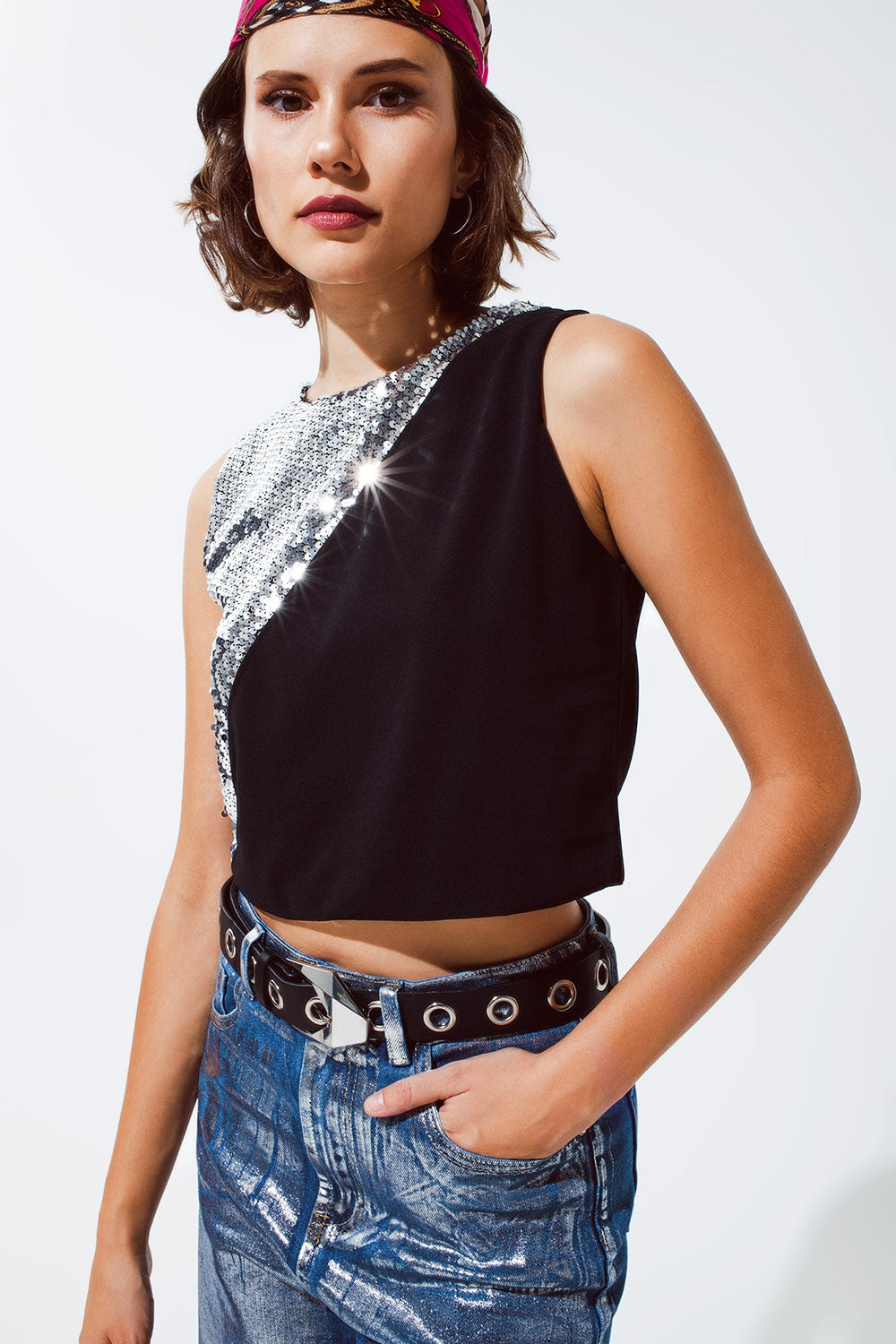 Tina - Diagonal Sequin Croptop